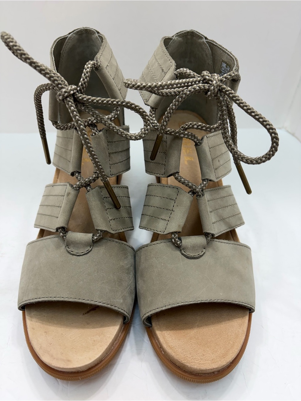 Sorel Joanie II Lace Up Wedge Sandals Gray Suede Open Toe Platform Bootie Sz 11